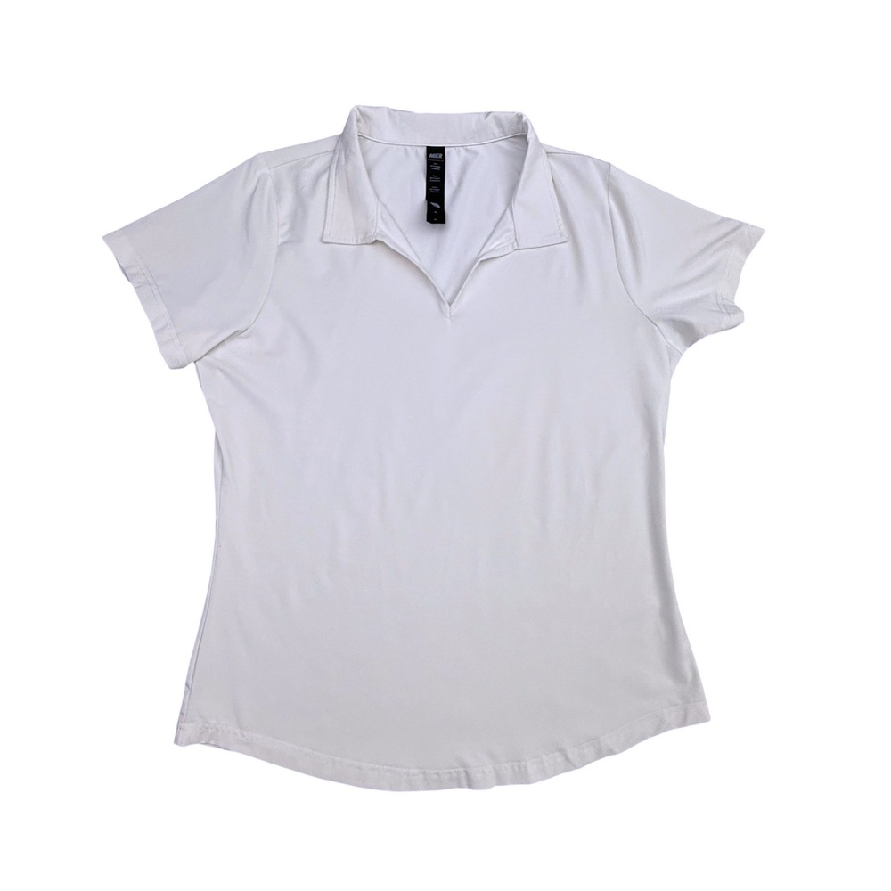 MIER Polo Shirt Womens Medium White Short Sleeve V-Neck Moisture Wicking Sporty